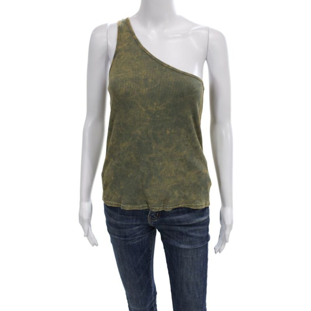 Lacausa Womens Basic Tank Green Cotton One Shoulder Sleeveless Size S